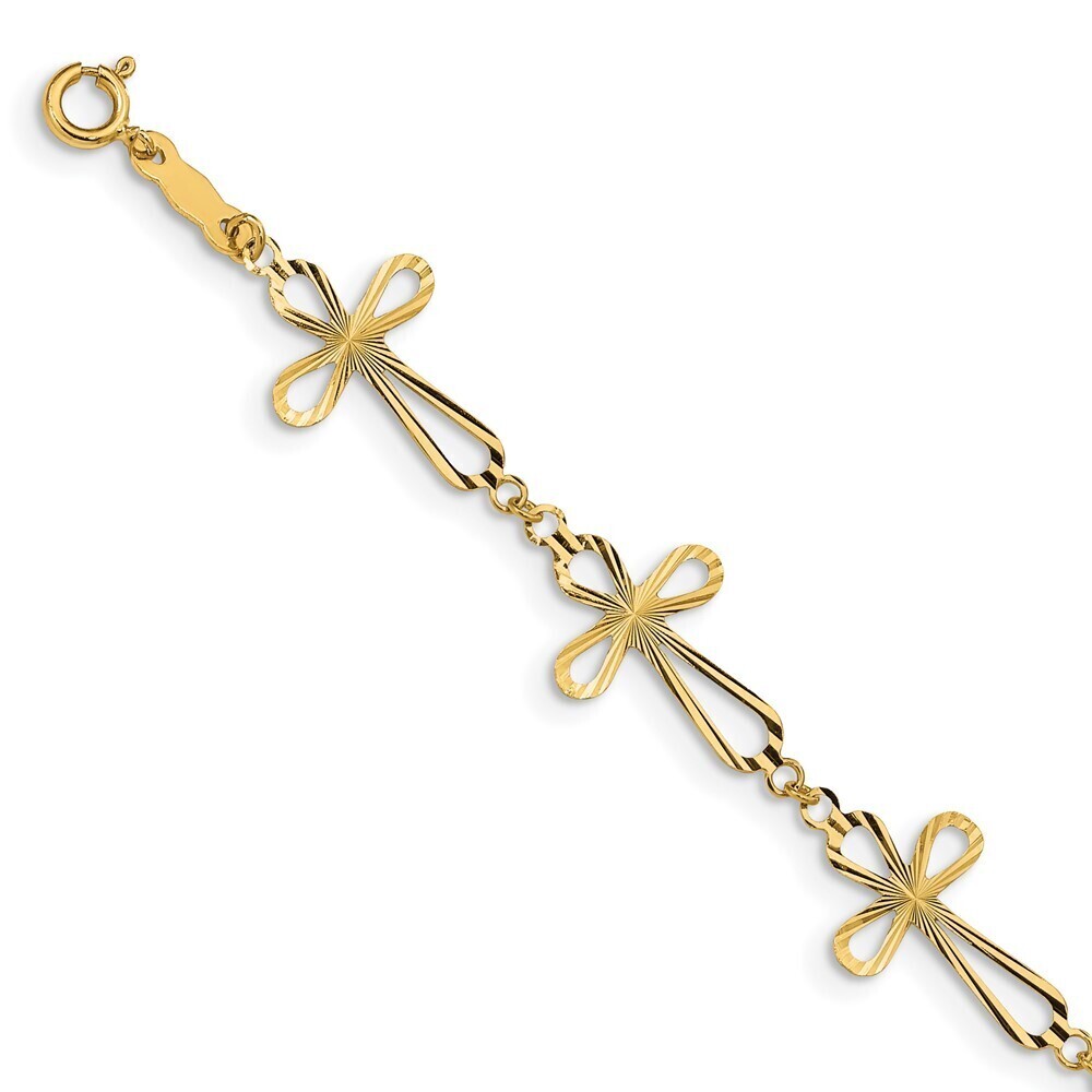 14k Yellow Gold Diamond Cut Open Cross Bracelet